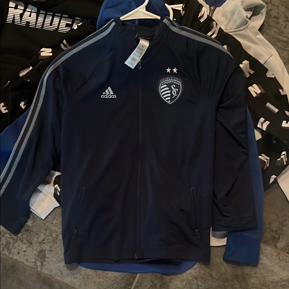 Adidas Blue Bomber Jacket with Ribbed Cuffs